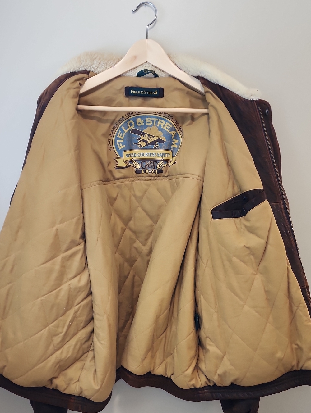 Field & Stream Bomber Jacket Textured Leather Shearling Collar Brown size XXL - Picture 8 of 10